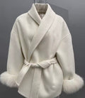 UCXQ Elegant OL Office Lady Overcoats Fur Patchwork Long Sleeve Woolen Coat Beautiful Women's Clothing Jacket Autumn 2025 Winter
